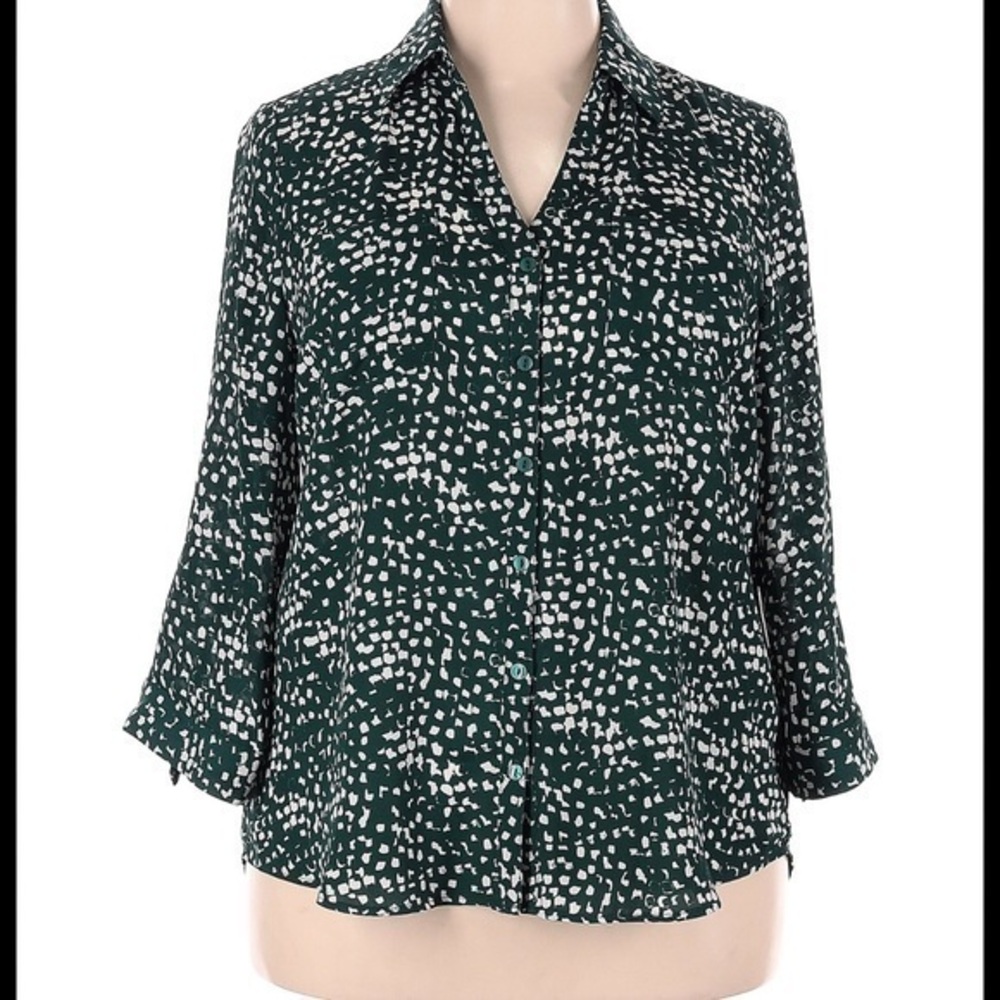Fortune + Ivy Green Print Ling Sleeve Blouse Top Sz XL